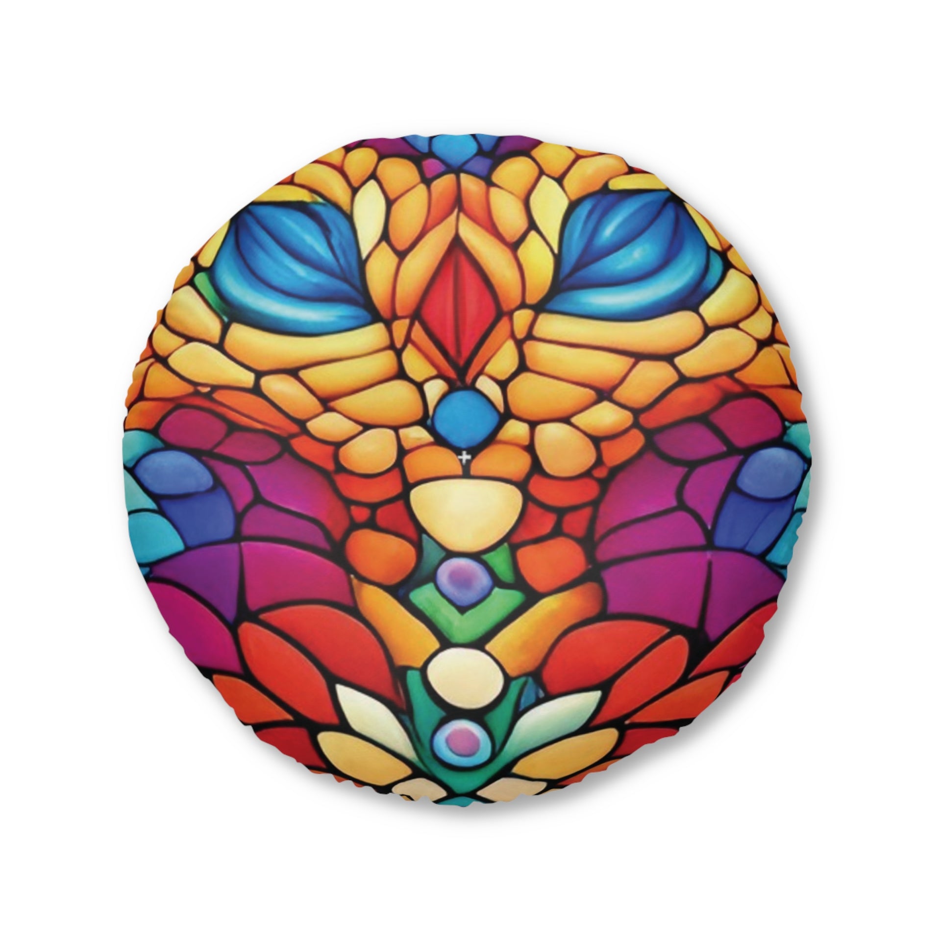 Rainbow Feathers Tufted Floor Pillow, Round